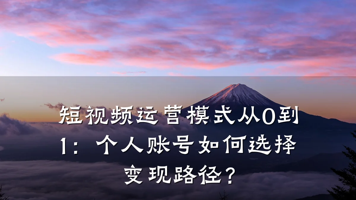 短视频运营模式从0到1:个人账号如何选择变现路径?