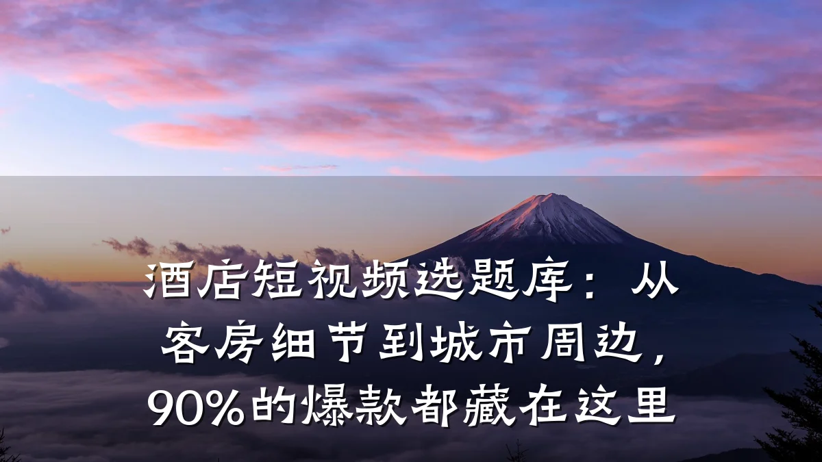 酒店短视频选题库：从客房细节到城市周边，90%的爆款都藏在这里
