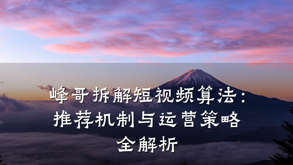 峰哥拆解短视频算法：推荐机制与运营策略全解析