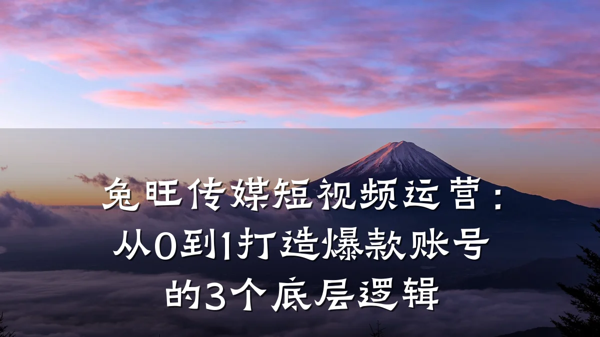 兔旺传媒短视频运营：从0到1打造爆款账号的3个底层逻辑