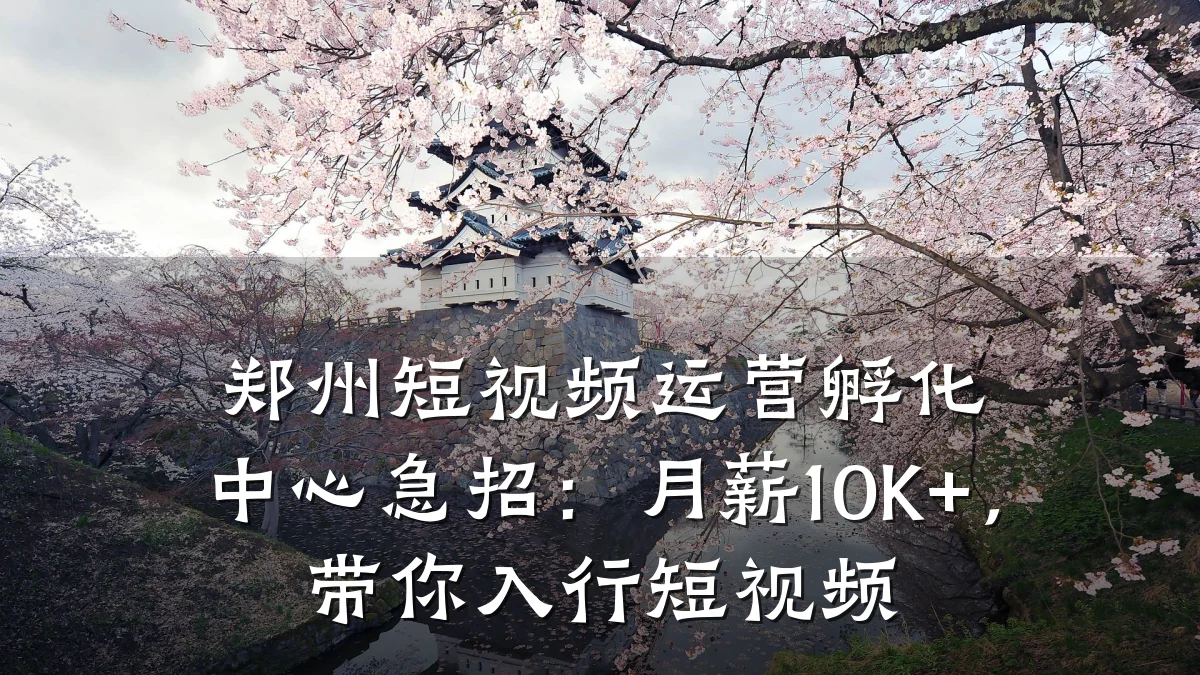 郑州短视频运营孵化中心急招：月薪10K+，带你入行短视频