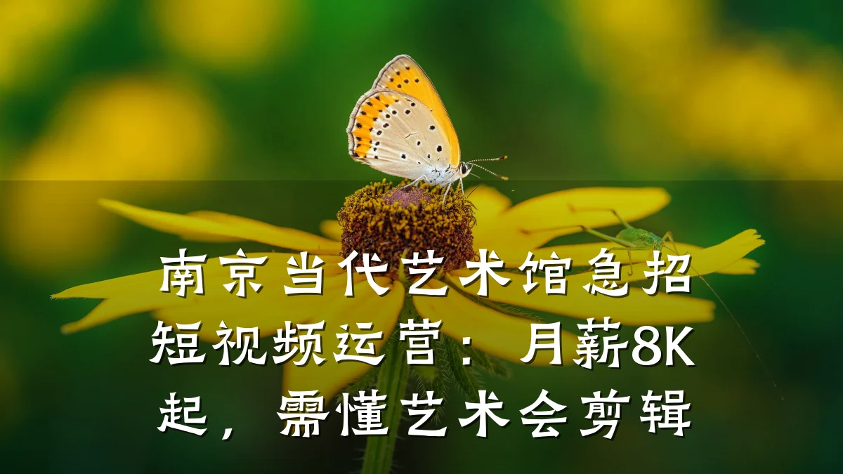 南京当代艺术馆急招短视频运营：月薪8K起，需懂艺术会剪辑